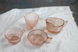 Mixed Lot Pink Depression Glass 2 Ribbed Creamers, Ribbed Coffee Cup & Saucer,