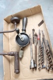 Box Lot Vintage Tools Stanley #1221 Egg Beater Style Drill, Greenlee Boring Bits