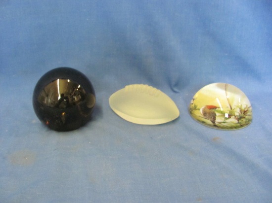 Glass Paper Weights (3) – Hummingbird – Football – Ball With Air Bubbles