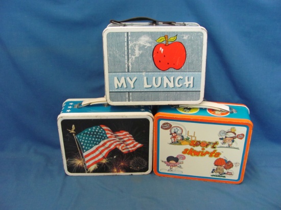 Ohio Art Metal Lunch Boxes (3) – American Flag – 1980 Sports Skwirts & My Lunch