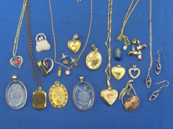 Lot of Pendants – Some with Chains – Some with Matching Earrings – Several Lockets