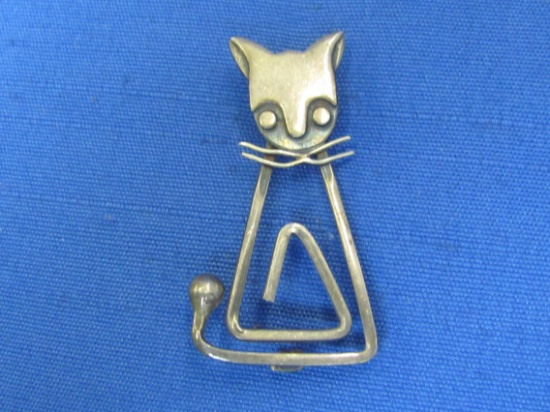 Sterling Silver Cat Pin – Modernist – Made in Taxco Mexico – Signed “Delfino” - 7.4 grams