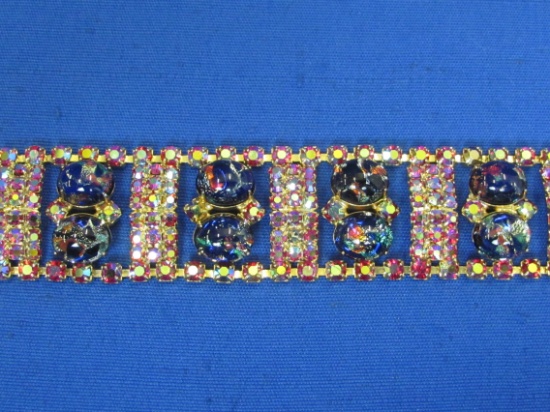 Fun Bracelet with Rhinestones & Foil Cabochons – 1 1/8” wide – 7 1/4” long