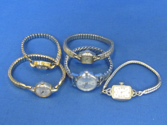 5 Woman's Wind-Up Wristwatches – All Run – 3 Bulova – Timex & Wittnauer – 1 Engraved 1957