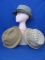 3 Fedora Type Hats – Grey – Plaid – Tan – In base of a hat box – Good condition