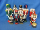 Holiday Wood Nutcrackers (9) – Tallest 9 7/8” - Shortest 4 1/2” - Two With Damage
