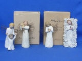 3 Angel Figurines & 1 Wall Plaque – By Willow Tree – Angel of Healing & Angel of Friendship