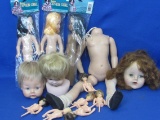 Box Lot of Doll Parts – Heads – Some 1971 Wilton Top Toppers – Toilet Tissue Cover Dolls