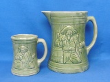 1920s McCoy Stoneware Pitcher & Mug – Buccaneer or Pirate – Pitcher is 8” - Bottom Marked