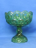 Green Compote by LE Smith Glass – Moon & Stars Pattern – 6 1/2” tall – Good condition