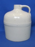 Stoneware Jug – White or Light Grey – 7 1/2” tall – Unmarked – Flake off the base – Repaired Chip