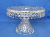 Glass Cake Stand by Cambridge – Virginian Pattern – Diamond Optic – 7” tall – 10 1/2” in diameter