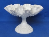 Fenton Milk Glass Footed Bowl/Compote in Hobnail – 8” in diameter – 5 1/2” tall