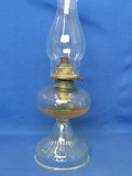 Clear Glass Oil Lamp with Eagle Burner – 18” tall with Chimney – Wick Wheel Moves