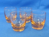 Set of 4 Pink/Orange Cordials or Shot Glasses – Almost 2” tall – Good condition