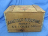 Anheuser Busch Budweiser Wood Beer Case With Cover – 11 7/8” x 17 3/4” - 11 1/4” T