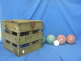 Bocce Balls With Wood Box – 10 1/2” x 10 1/2” - 9 3/4” T – Missing Bottom