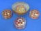 4 Marigold Carnival Glass Flower Frogs & 1 Small Bowl – All the Frogs have some Chips