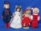 4 Smaller Dolls: Effanbee Hans Brinker – Hard Plastic Boy in Christmas Outfit – Bride Doll
