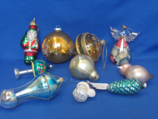 Mixed Lot of Vintage & Newer Glass Christmas Ornaments – Largest is 5” - 2 Birds – Lamp & more
