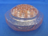 Pink Depression Glass Bowl & Flower Frog – Textured Surface – Bowl is 6 1/4” in diameter