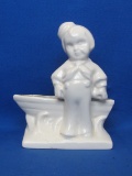 Vintage Pottery Planter – Sailor Boy with Boat – Matte White – 6 1/2” tall – Very cute
