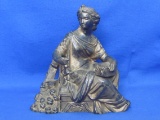 Spelter Metal Cast Figurine of Seated Woman – Clock Top? Pandora & her Box? 6 1/2” tall