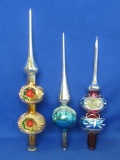 3 Vintage Glass Christmas Tree Toppers – 10 1/2” to 13” long – Good vintage condition