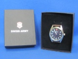 Swiss Army Wristwatch – Black Dial – Brown Leather Strap – In Box – Not currently running