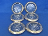 Lot of 6 Glass Coasters with Sterling Silver Rims – Beaded Edge – 4” in diameter