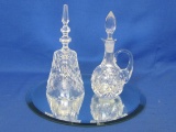 Mirrored Tray – Crystal Bell w Flower Etching – Crystal Cruet w Stopper – Bell is 7” tall