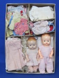 2 Vintage Hard Plastic Dolls (1 by Ideal) & many cute outfits – Taller is 8” - Very well cared for