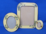 3 Vintage Picture Frames by The Bucklers Inc. Heavy Metal with Enamel? Floral Designs