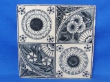 Antique Aesthetic Movement Ceramic Tile – Cream & Black – 6” Square – Marked on back