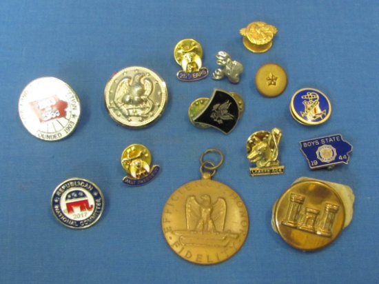 Lot of Small Pins/Tack Pins – Military – 1944 Boys State American Legion & more