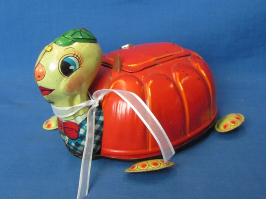 Battery-operated Tin Litho Turtle – Made in Japan – 6 1/4” long – Works, moves in circle