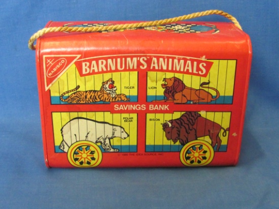 1980 Barnum's Animals Bank With Rope Handle – Cardboard With Metal Ends