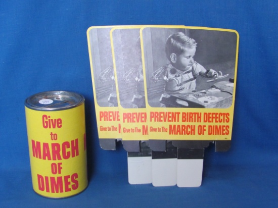 March of Dimes Bank & Hand Fans (3) – Bank Cardboard With Metal Ends