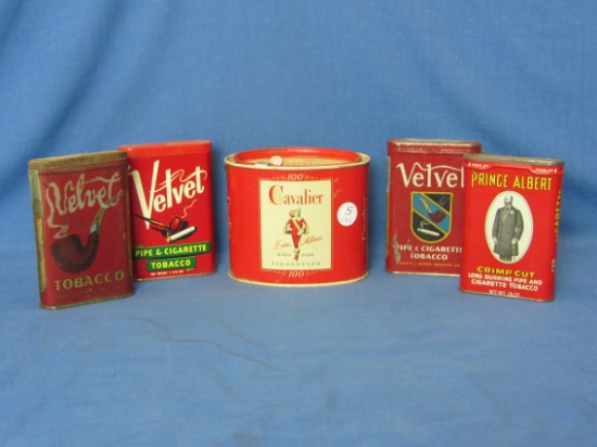 Tobacco Tins (5) – Cavalier – Velvet & Prince Albert – Tallest 4 3/8” - As Shown