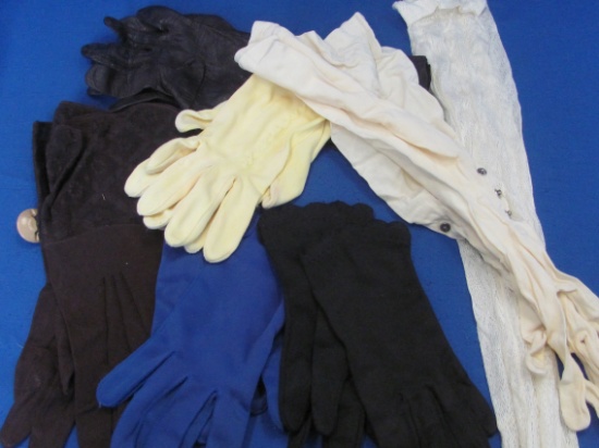 Lot of Vintage Women's Gloves – Long & Short – 1 Pair of Leather – Yellow – Blue & more