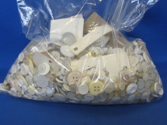 Bag of White, Ivory, Cream Buttons – Various sizes – Some on cards – Over 3 pounds