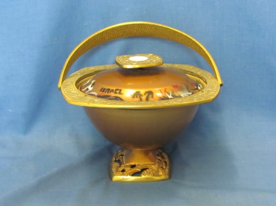 1950's Jerusalem Israel Copper Candy Dish With Cover – 4 3/4” T W/O Handle