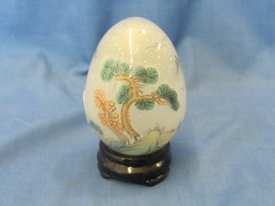 Oriental Glass Egg With Wood Stand – 3” T – As Shown