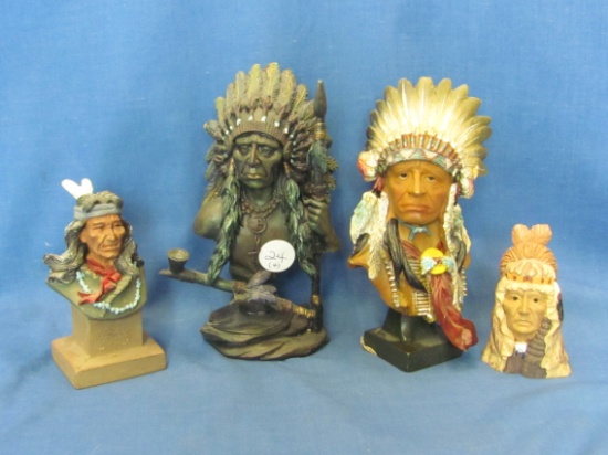 Reflections Indian Head Figures (4) – Tallest 5 7/8” - Small Chip On Head Dress
