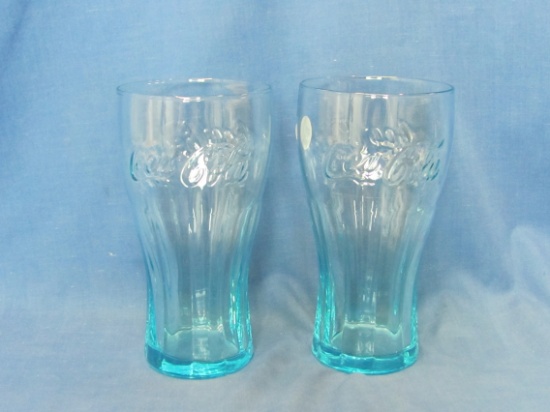 Coca Cola Blue Tinted Glasses (2) – 6” T – No Chips/Cracks – As Shown