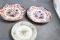 2 Antique Polychrome Lotus Flower Plates Incised 57 & Honfleur Transferware Plate