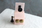 Vintage Antique Telephone Figural Salt & Pepper Shakers Pink Plastic Wall Crank