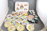 Large Lot of Tin Children's Tea Set Dishes Platters OHIO ART