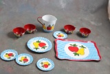 Vintage Ohio Art Tin Children's Tea Set Dishes Platter, Dishes, Cups Pitcher