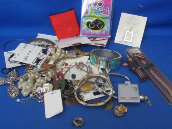 Mixed Lot of Costume Jewelry – Earrings on cards – Bracelets – Watch & more
